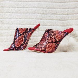 Snake Print Slip On Clear Acrylic Wedge Heels Clog Mule